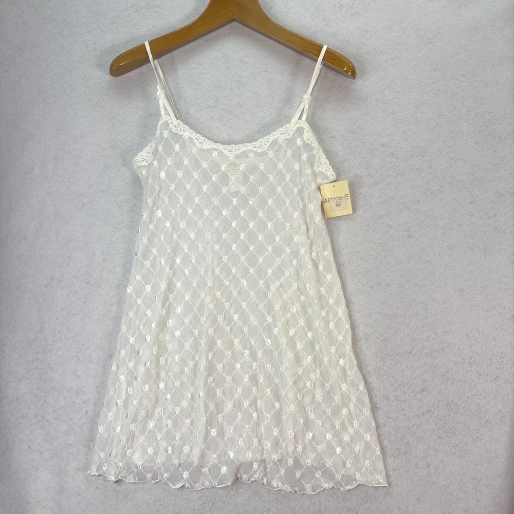 Arianne White Penelope Lace Mesh Chemise Nightgown Womens L Coquette Bridal Soft